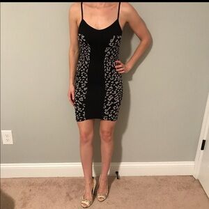 Black and Gray Fitted Leopard Print Dress
